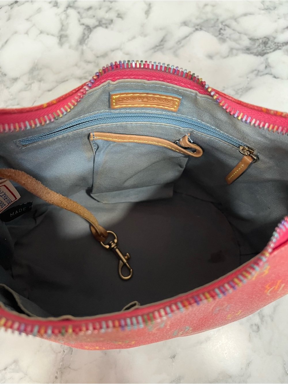 Dooney & Bourke Vintage Pink Multicolor Rainbow Logo Hobo Shoulder Bag Y2K - Picture 15 of 16